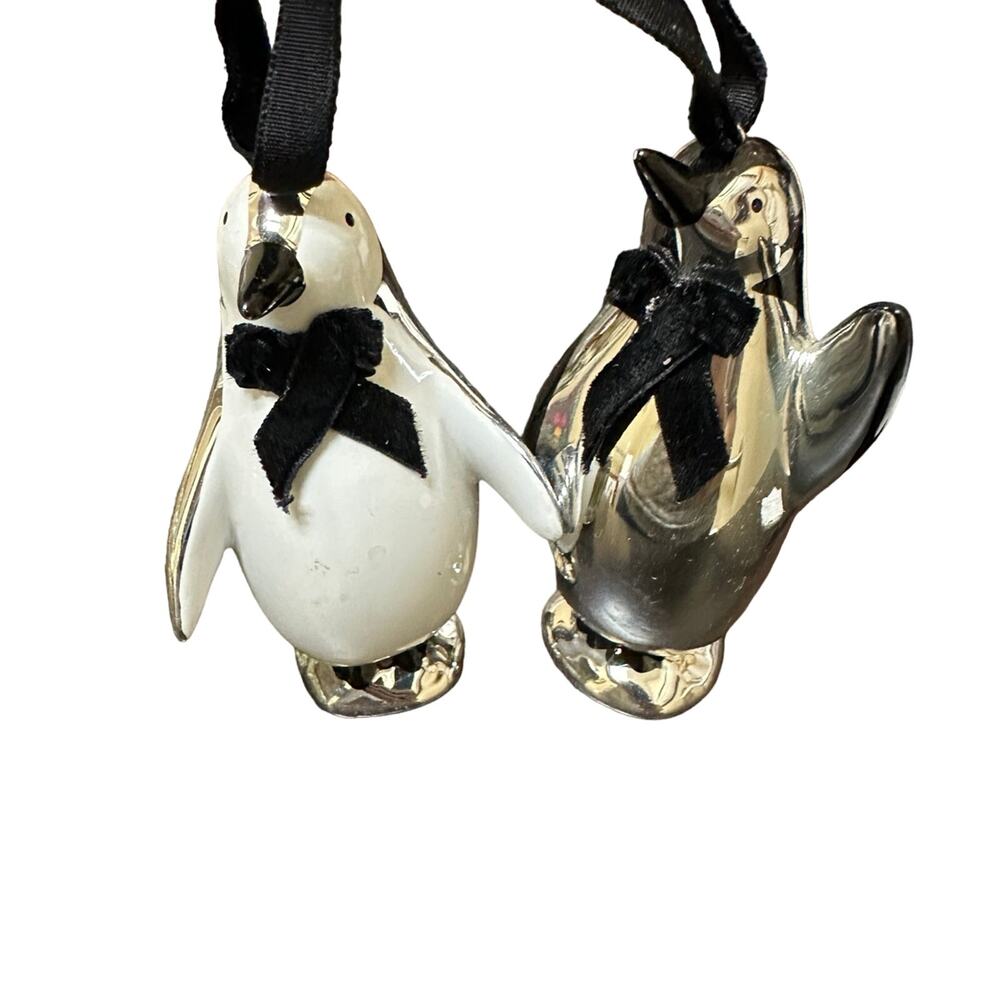 Pier 1  White Silver Black Penguin Christmas Ornament 3.5" - Qty 2‎